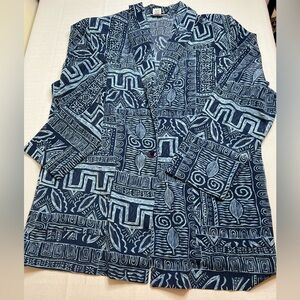 Ship N Shore Women’s Medium Blue Abstract Print Blazer Lightweight